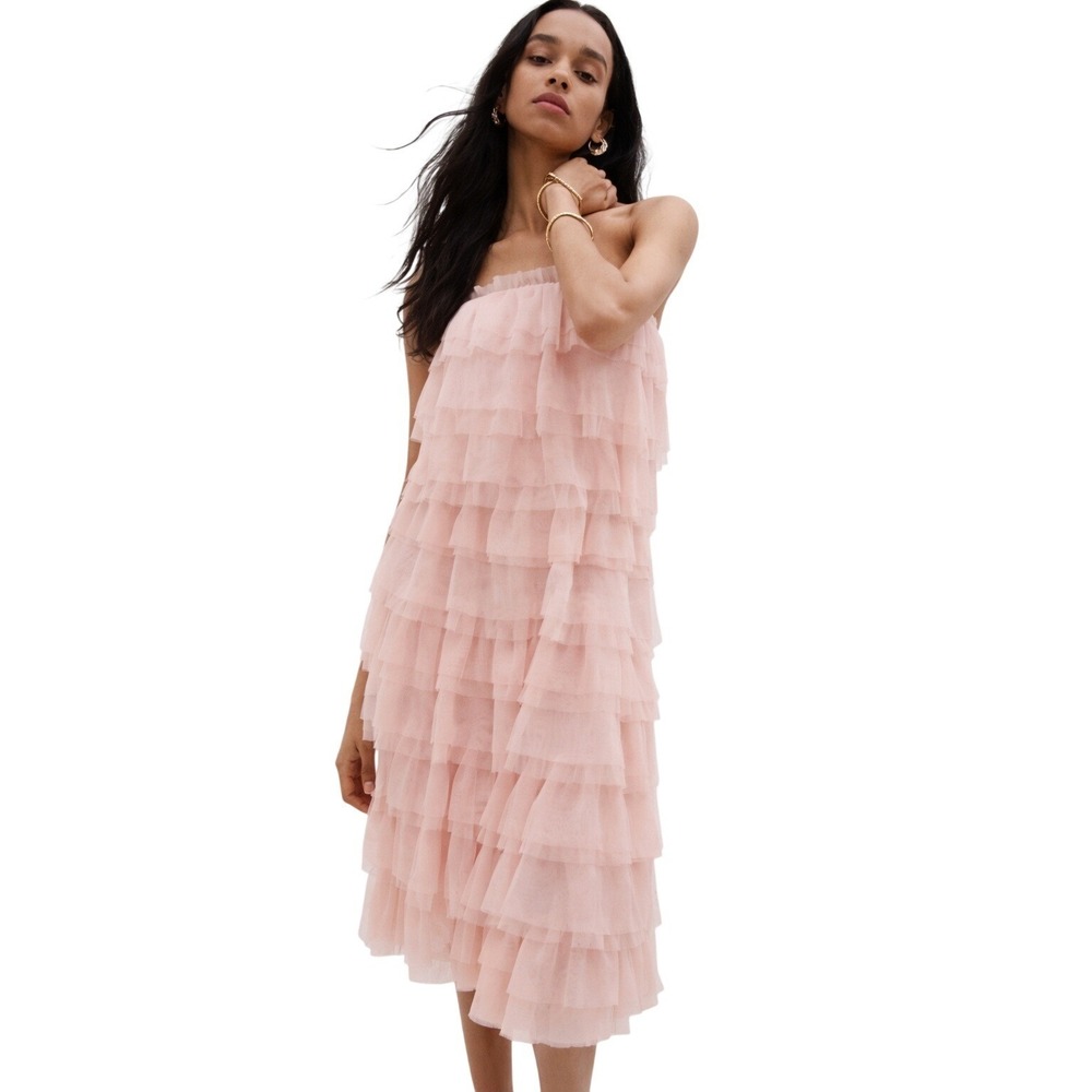 Eva Franco Anthropologie Pink Tiered Tulle Tube Dress Balletcore Size‎ 12 NWT